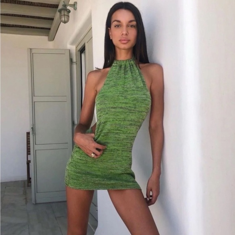 Green Halter Neck Mini Dress